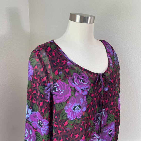 Isaac Mizrahi Live! Womens Plus 1X Floral Blouse Purple Red 3/4 Sleeve Shirt Top - Picture 2 of 10